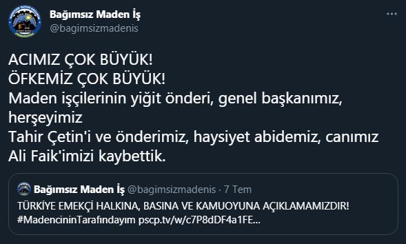 bagimsiz maden is tweet