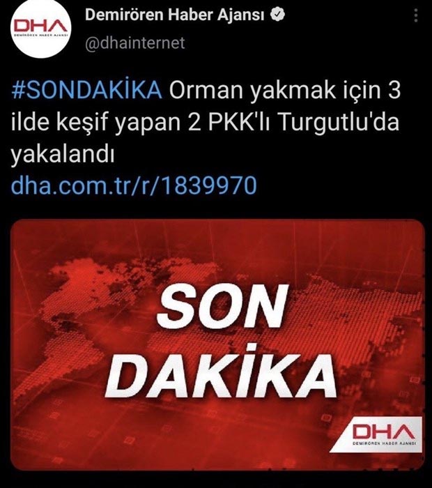 dha orman yangini pkk yalan haber